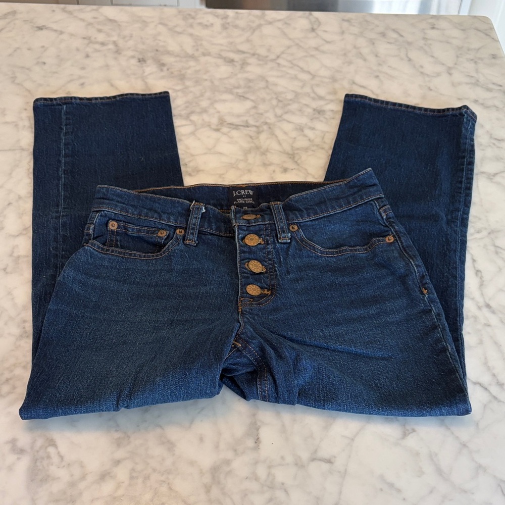 J. Crew Dark Blue Mid-Rise Crop Button-Fly Jeans Size 25